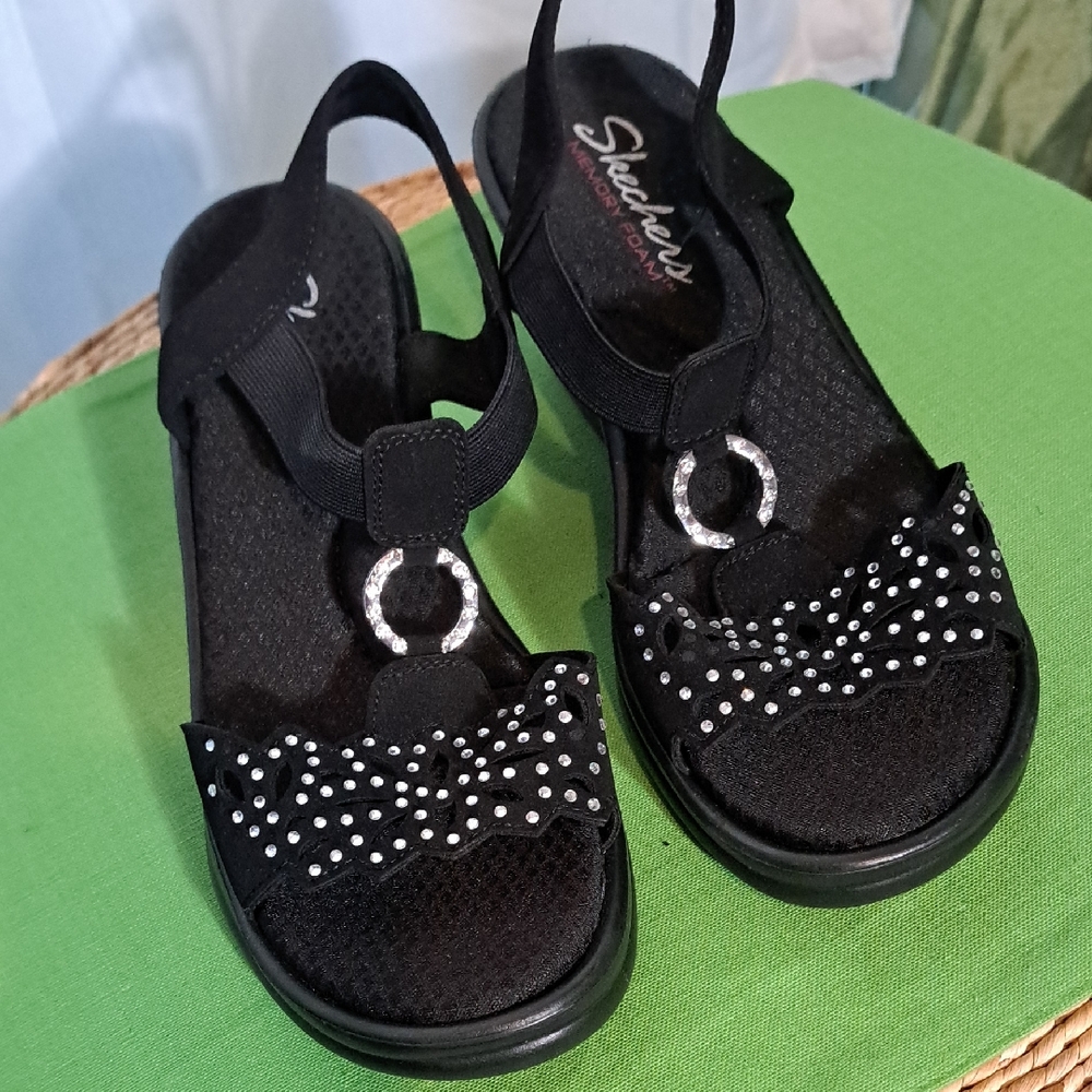Skechers Women's Black Sandals with Silver Accents